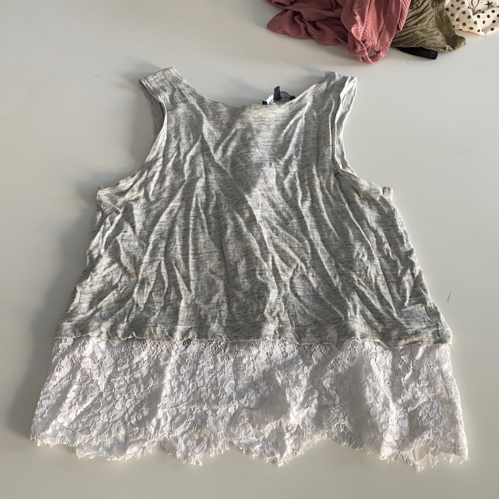 Bloomingdales gray shirt with white lace